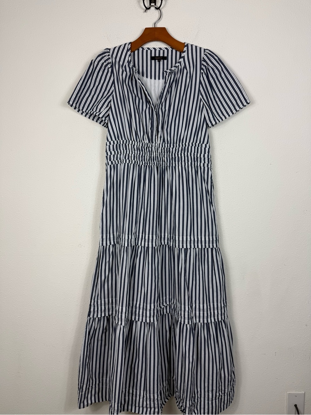 Quince 100% Organic Cotton Poplin Tiered Maxi Striped Dress Sz XS